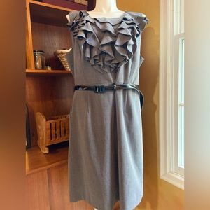 24W SOHO APPAREL CHARCOAL DRESS WITH SLEEVELESS RUFFLED BODICE BLACK PAT…